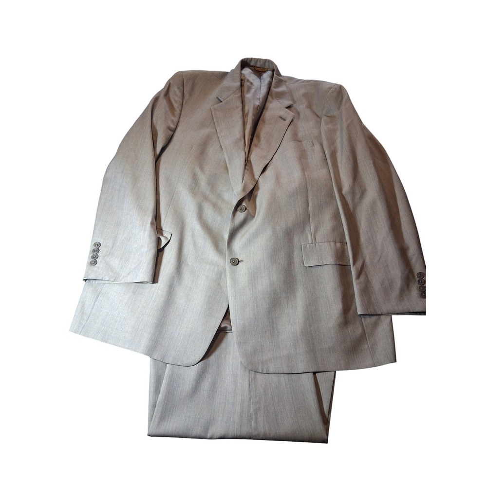 Hart Schaffner & Marx Gold Trumpeter Wool Suit 2 Button Pleated Pants Mens 50L